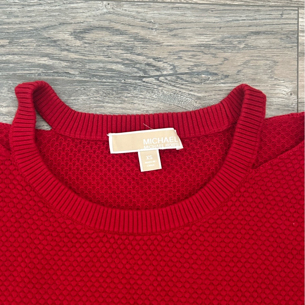 Michael khors red knit long sleeve sweater with shoulder cutouts XS - Picture 2 of 4